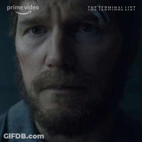 A Close Up Of A Man 'S Face With The Words " The Terminal List " Above Him GIF
