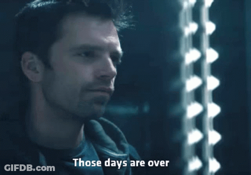 A Close Up Of A Man 'S Face With The Words Those Days Are Over Below Him GIF