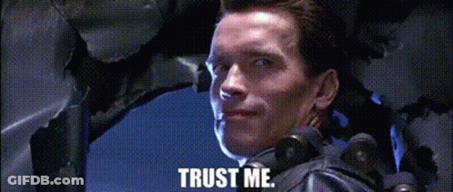 A Close Up Of A Man 'S Face With The Words `` Trust Me '' Written On It GIF