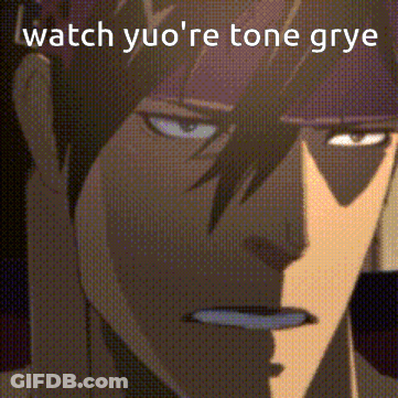 A Close Up Of A Man 'S Face With The Words Watch Yuo 'Re Tone Grye On The Bottom GIF
