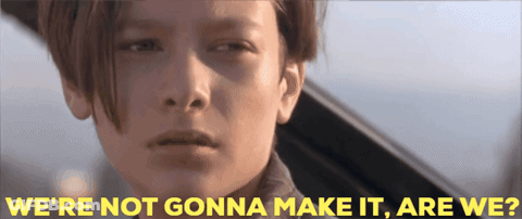 A Close Up Of A Man 'S Face With The Words We 'Re Not Gonna Make It Are We GIF