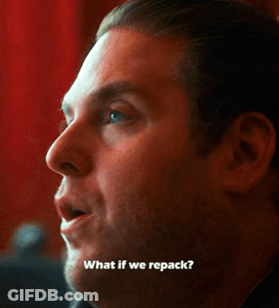 A Close Up Of A Man 'S Face With The Words " What If We Repack " Below Him GIF