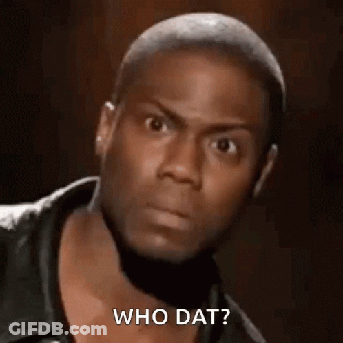 A Close Up Of A Man 'S Face With The Words `` Who Dat '' Written On It . GIF