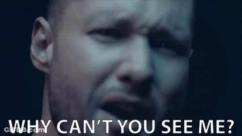 A Close Up Of A Man 'S Face With The Words " Why Can 'T You See Me " Above Him GIF