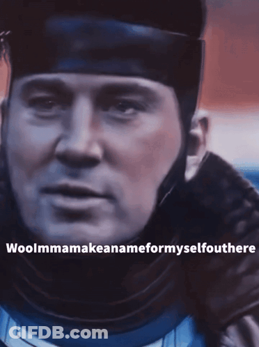 A Close Up Of A Man 'S Face With The Words " Woolmmamakeanameformmyselfouthere " Above Him GIF