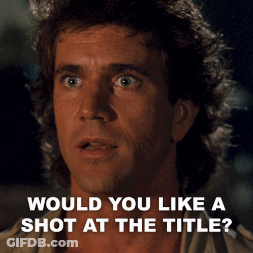 A Close Up Of A Man 'S Face With The Words " Would You Like A Shot At The Title " GIF