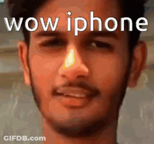 A Close Up Of A Man 'S Face With The Words Wow Iphone Written On It . GIF