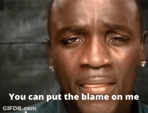 A Close Up Of A Man 'S Face With The Words You Can Put The Blame On Me Below Him GIF