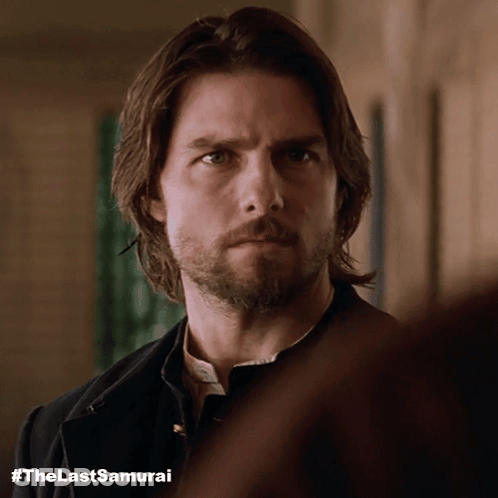 A Close Up Of A Man 'S Face With #Thelastsamurai Written Below Him GIF