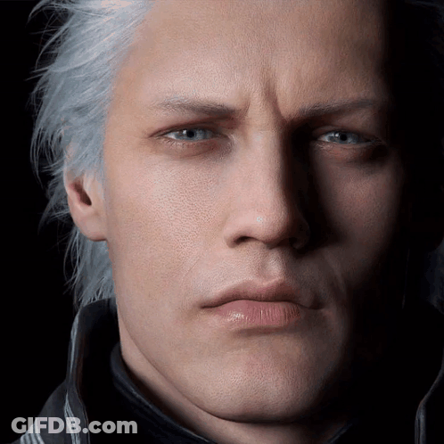 A Close Up Of A Man 'S Face With White Hair And Blue Eyes GIF