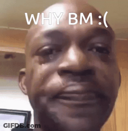 Close-Up Of Man's Face With Why Bm Text GIF