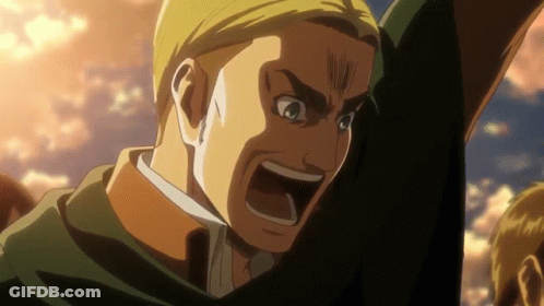 A Close Up Of A Man Screaming With His Arm In The Air GIF