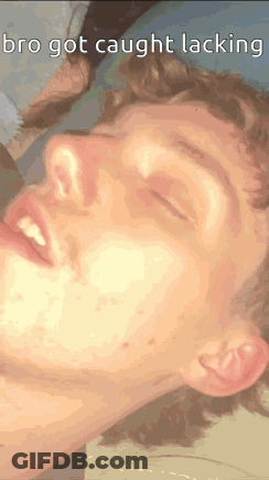 A Close Up Of A Man Sleeping With The Words Bro Got Caught Lacking Above Him GIF