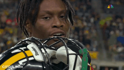 A Close Up Of A Man Wearing A Steelers Football Helmet GIF