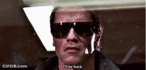 A Close Up Of A Man Wearing Sunglasses And Saying `` I 'Ll Be Back '' . GIF
