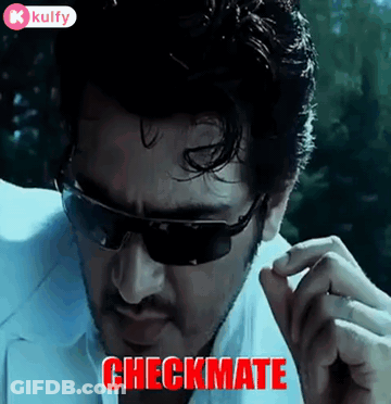 A Close Up Of A Man Wearing Sunglasses And The Word Checkmate GIF