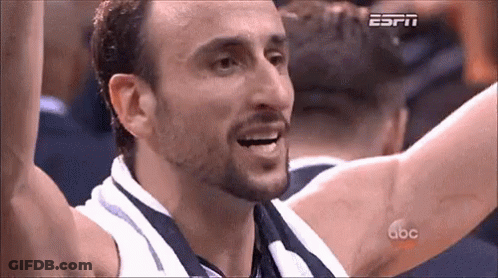 A Close Up Of A Man With His Arms In The Air With The Abc Logo On The Bottom Right GIF