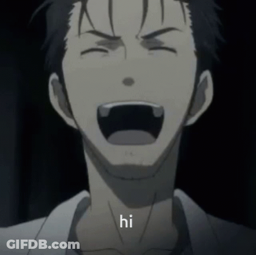 A Close Up Of A Man With His Mouth Open And The Word Hi On The Bottom GIF