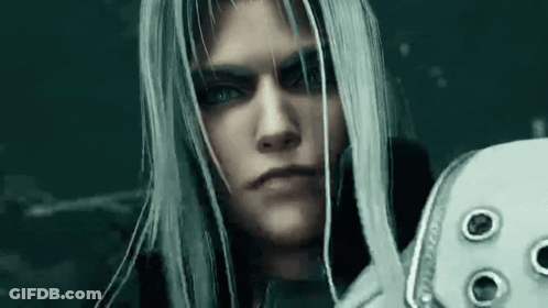 A Close Up Of A Man With Long White Hair In A Video Game Looking At The Camera . GIF