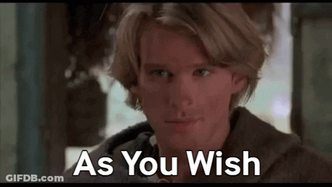 A Close Up Of A Man With The Words `` As You Wish '' Written On His Face . GIF
