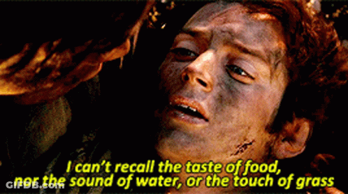 A Close Up Of A Man With The Words I Can 'T Recall The Taste Of Food Nor The Sound Of Water GIF