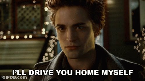 A Close Up Of A Man With The Words I 'Ll Drive You Home Myself Below Him GIF