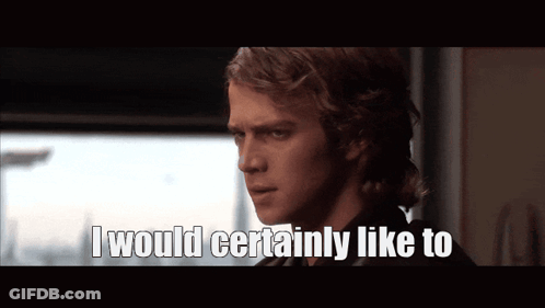 A Close Up Of A Man With The Words I Would Certainly Like To Below Him GIF