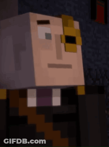 A Close Up Of A Minecraft Character 'S Head With A Yellow Eye GIF