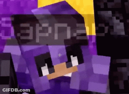 A Close Up Of A Minecraft Character With A Purple Hoodie On GIF