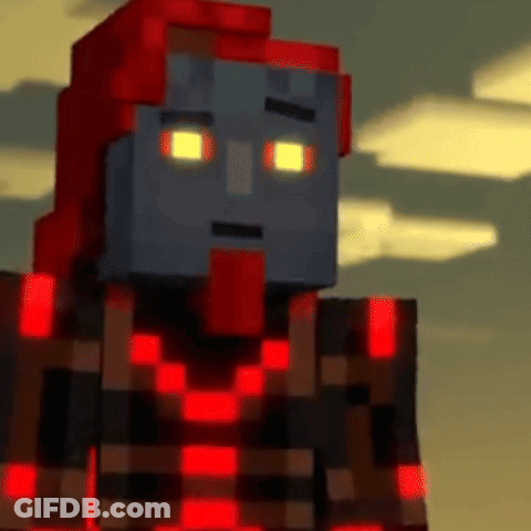 A Close Up Of A Minecraft Character With A Red Head And Red Eyes . GIF