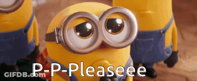 A Close Up Of A Minion With The Words P-P-Pleaseee GIF