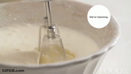A Close Up Of A Mixer With The Words " We 'Re Listening " Next To It GIF