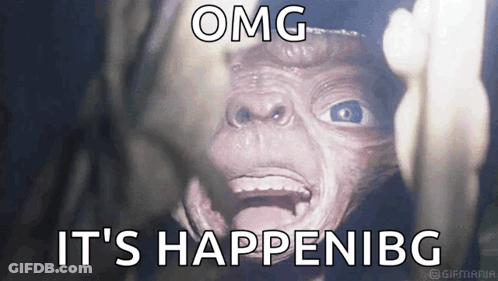 A Close Up Of A Monkey 'S Face With The Words `` Omg It 'S Happening '' GIF