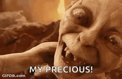 A Close Up Of A Monster 'S Face With The Words `` My Precious ! '' GIF