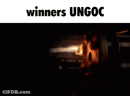 A Close Up Of A Monster 'S Face With The Words Winners Ungoc Below It GIF
