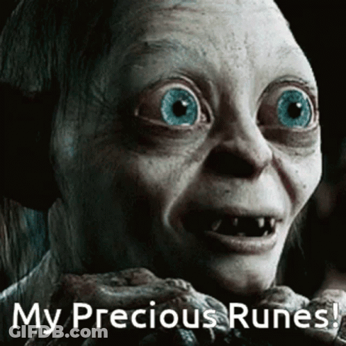 A Close Up Of A Monster With The Words My Precious Runes GIF