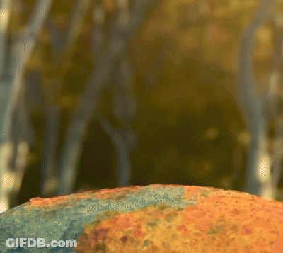 A Close Up Of A Painting Of A Landscape With Trees In The Background GIF