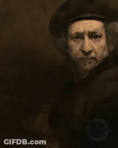 A Close Up Of A Painting Of A Man Wearing A Beret And A Coat . GIF