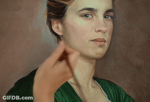 A Close Up Of A Painting Of A Woman In A Green Top GIF