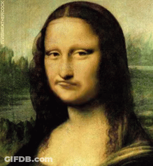 A Close Up Of A Painting Of A Woman With The Words Elvisweathercock Below It GIF