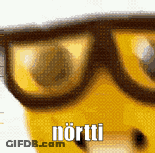 A Close Up Of A Pair Of Glasses With The Words Nortti Written On It GIF