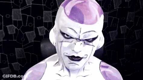 A Close Up Of A Person Dressed As A Cartoon Character With A Purple Head . GIF