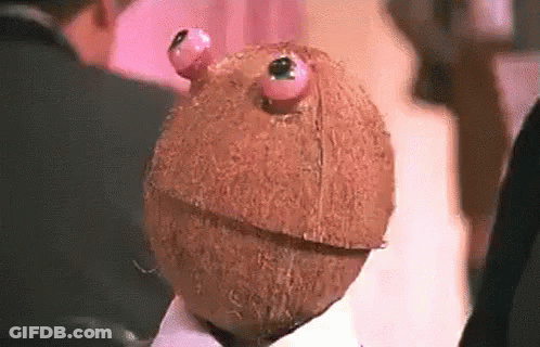 A Close Up Of A Person Holding A Coconut With Two Eyes . GIF