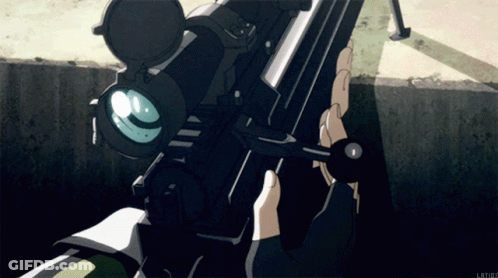 A Close Up Of A Person Holding A Sniper Rifle With The Word Lotus On The Bottom Right Corner GIF
