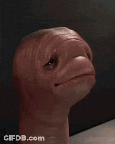 A Close Up Of A Person Holding A Statue Of An Alien . GIF