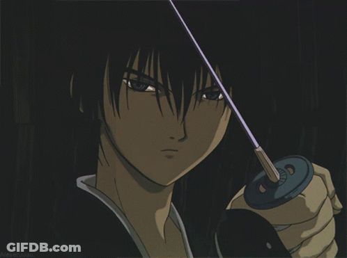 A Close Up Of A Person Holding A Sword With A Dark Background GIF