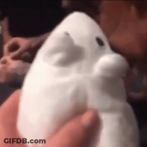 A Close Up Of A Person Holding A White Stuffed Animal . GIF