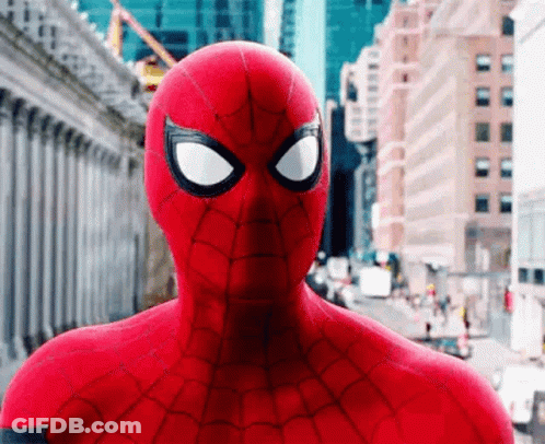 A Close Up Of A Person In A Spiderman Costume Standing In Front Of A City . GIF