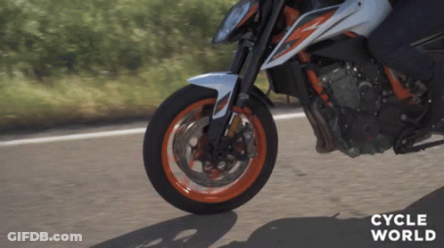 A Close Up Of A Person Riding A Motorcycle With The Words Cycle World On The Bottom Right GIF