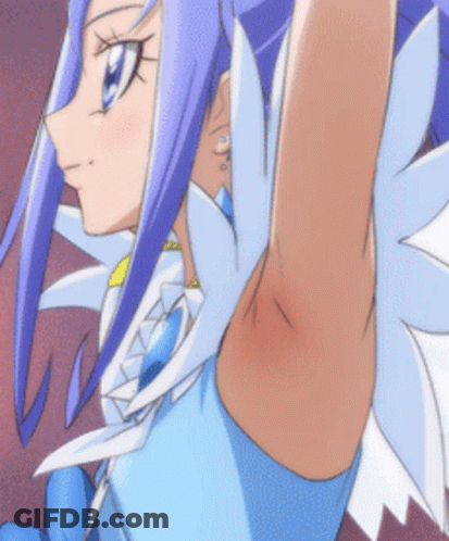A Close Up Of A Person 'S Armpit With A Purple Haired Anime Character GIF